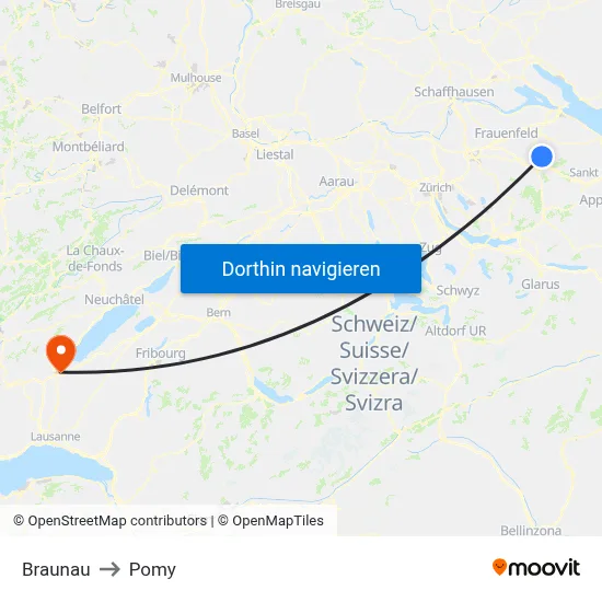 Braunau to Pomy map