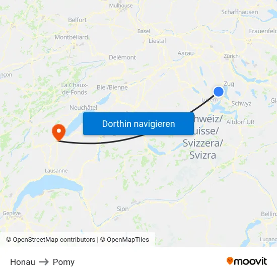 Honau to Pomy map