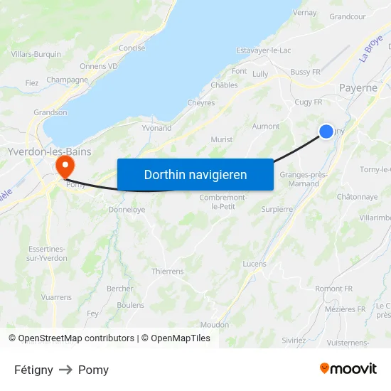 Fétigny to Pomy map