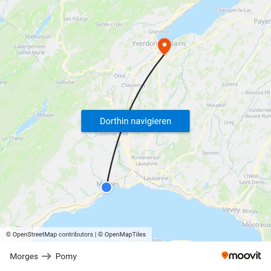 Morges to Pomy map