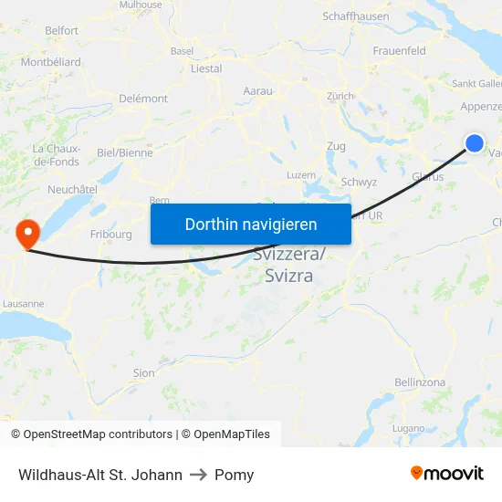 Wildhaus-Alt St. Johann to Pomy map