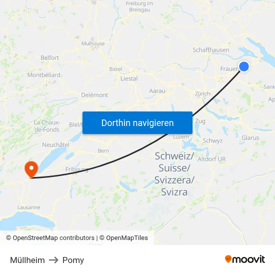 Müllheim to Pomy map