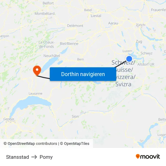 Stansstad to Pomy map