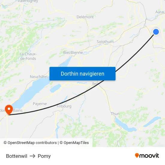 Bottenwil to Pomy map