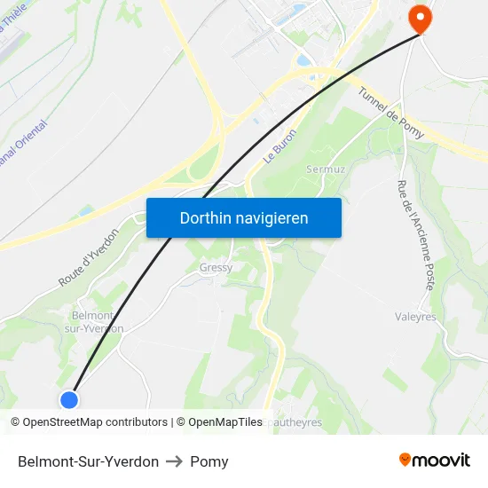 Belmont-Sur-Yverdon to Pomy map