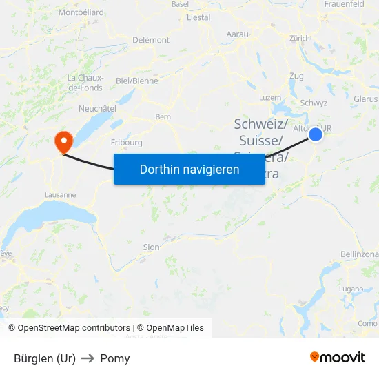 Bürglen (Ur) to Pomy map