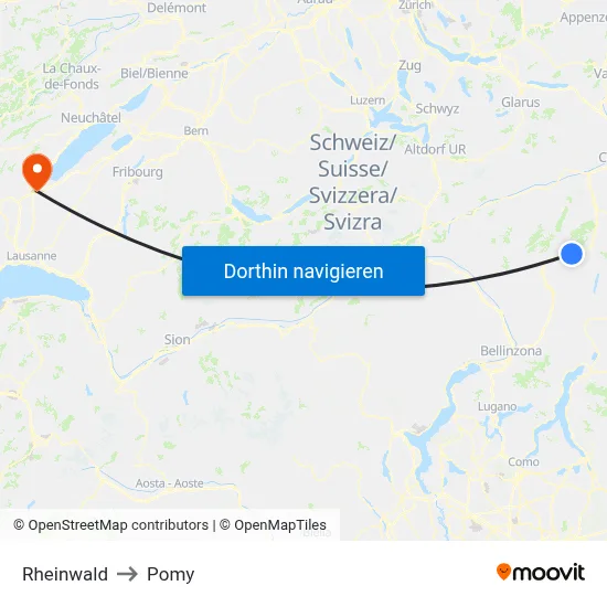 Rheinwald to Pomy map