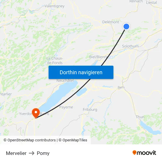 Mervelier to Pomy map