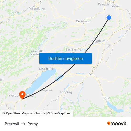 Bretzwil to Pomy map