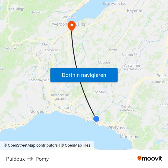 Puidoux to Pomy map