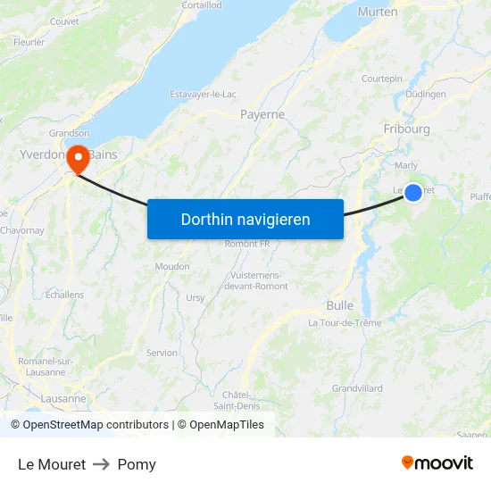 Le Mouret to Pomy map