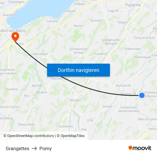 Grangettes to Pomy map