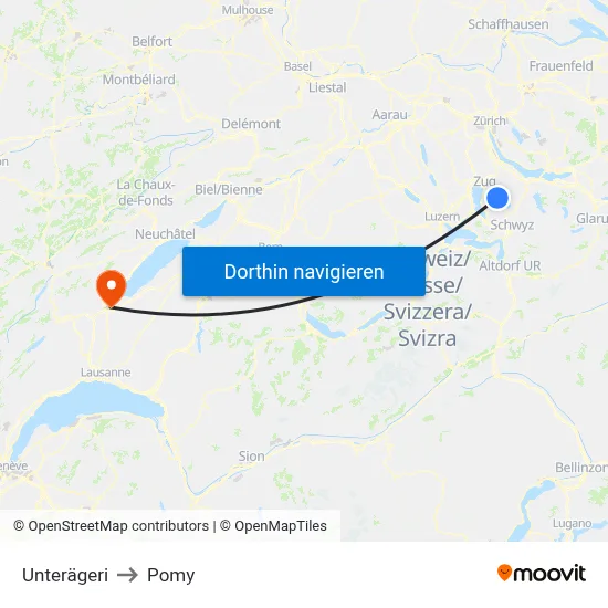 Unterägeri to Pomy map
