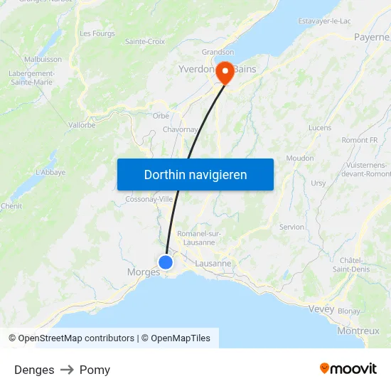 Denges to Pomy map
