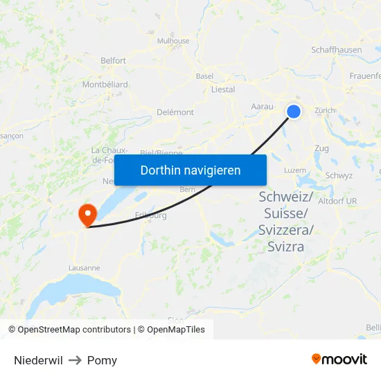 Niederwil to Pomy map