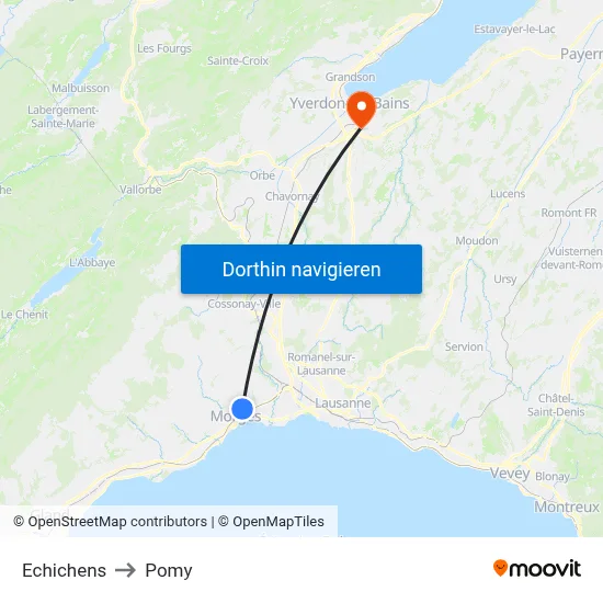 Echichens to Pomy map