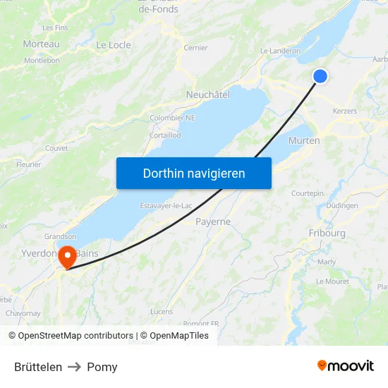 Brüttelen to Pomy map