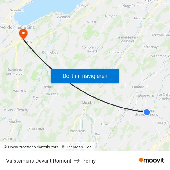 Vuisternens-Devant-Romont to Pomy map