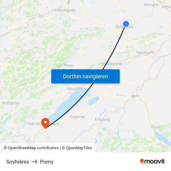 Soyhières to Pomy map