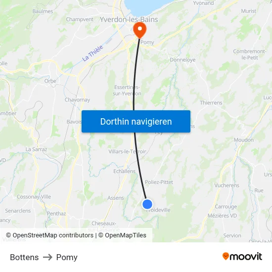 Bottens to Pomy map