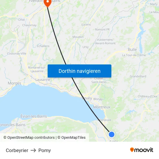 Corbeyrier to Pomy map
