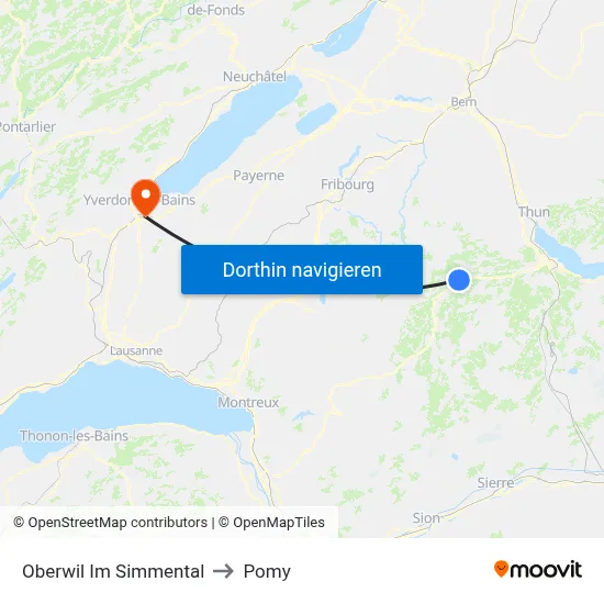 Oberwil Im Simmental to Pomy map