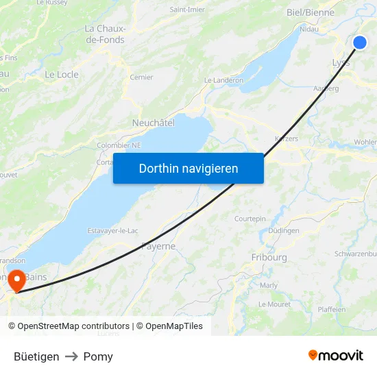 Büetigen to Pomy map