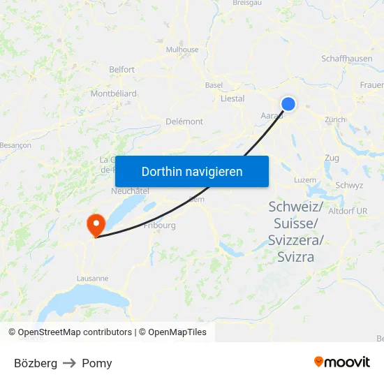 Bözberg to Pomy map