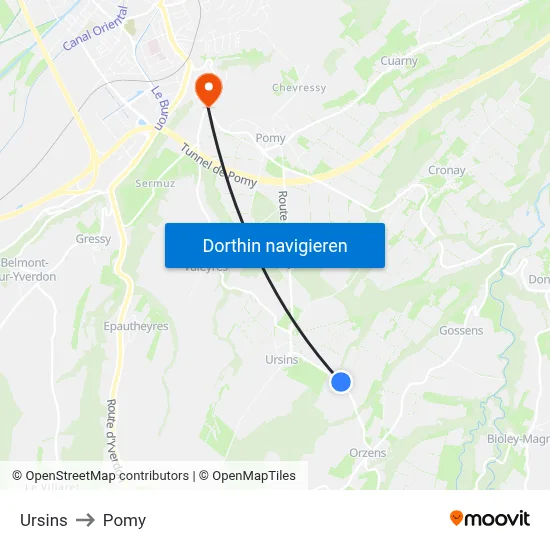 Ursins to Pomy map