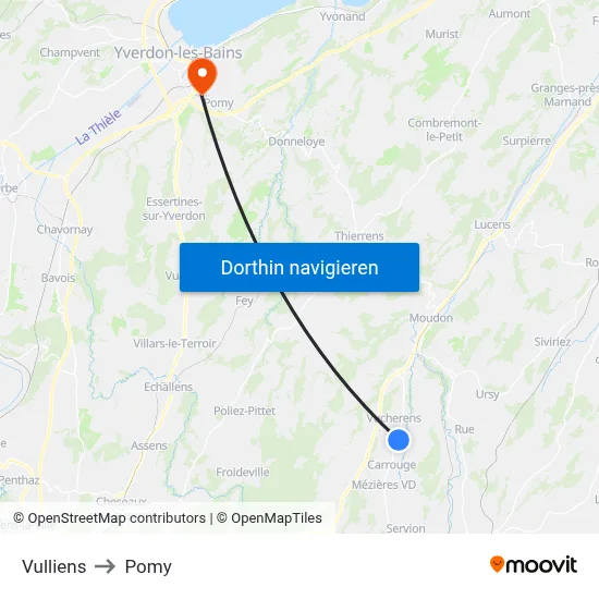 Vulliens to Pomy map