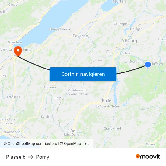 Plasselb to Pomy map