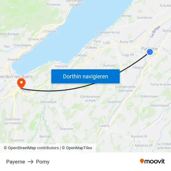 Payerne to Pomy map