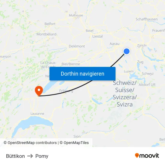 Büttikon to Pomy map