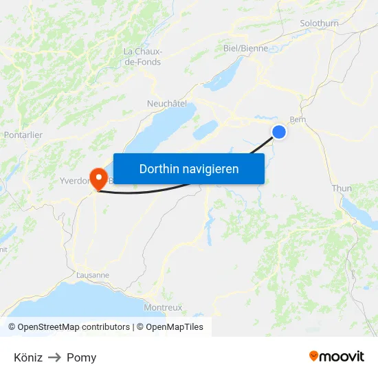 Köniz to Pomy map
