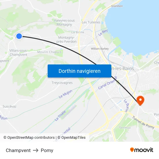Champvent to Pomy map