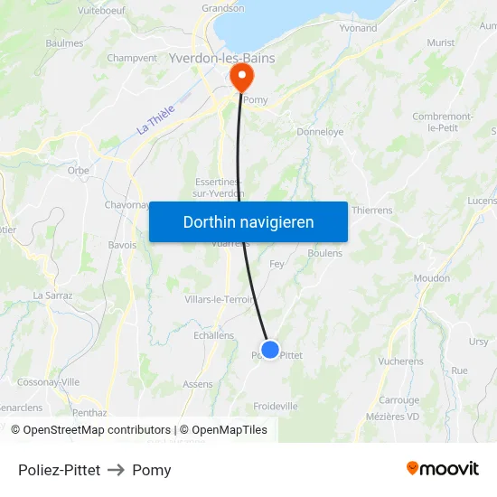 Poliez-Pittet to Pomy map