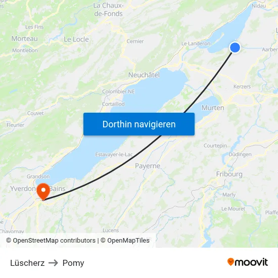 Lüscherz to Pomy map
