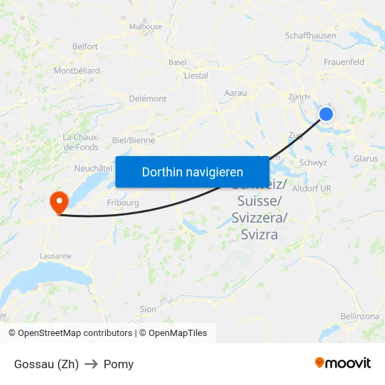 Gossau (Zh) to Pomy map
