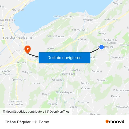 Chêne-Pâquier to Pomy map