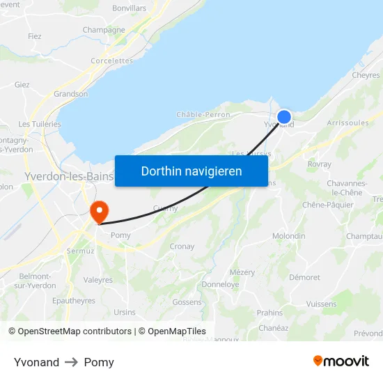 Yvonand to Pomy map