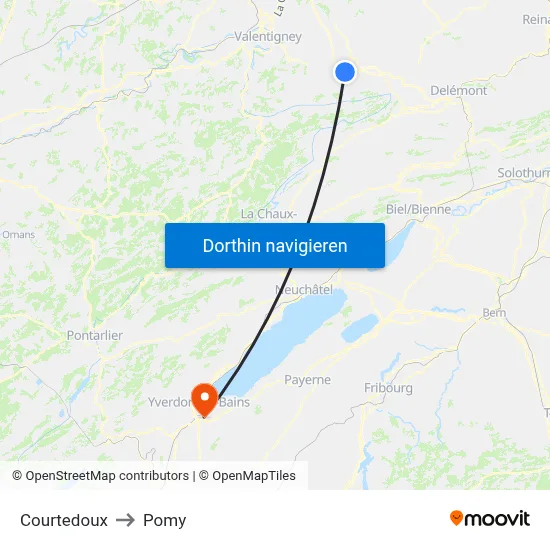 Courtedoux to Pomy map