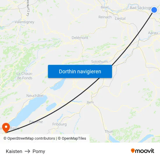 Kaisten to Pomy map