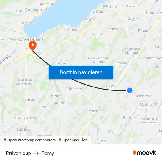 Prévonloup to Pomy map
