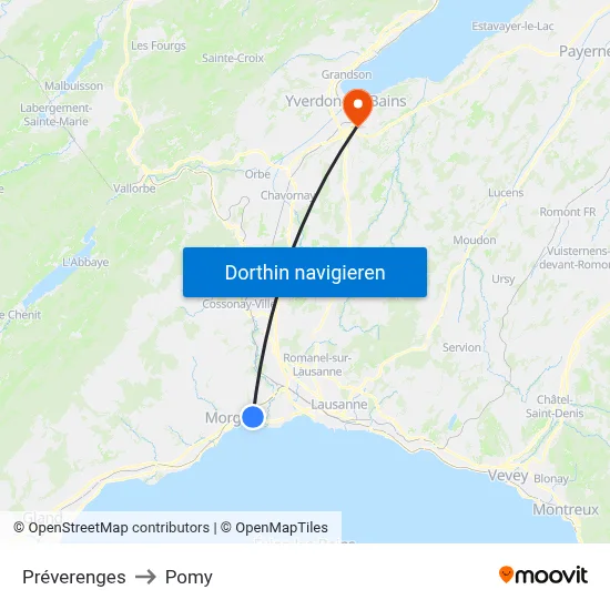 Préverenges to Pomy map