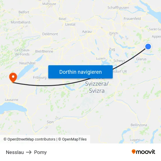 Nesslau to Pomy map