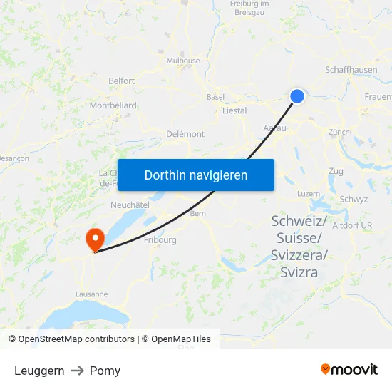 Leuggern to Pomy map