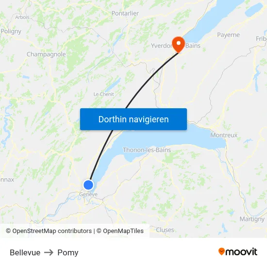 Bellevue to Pomy map