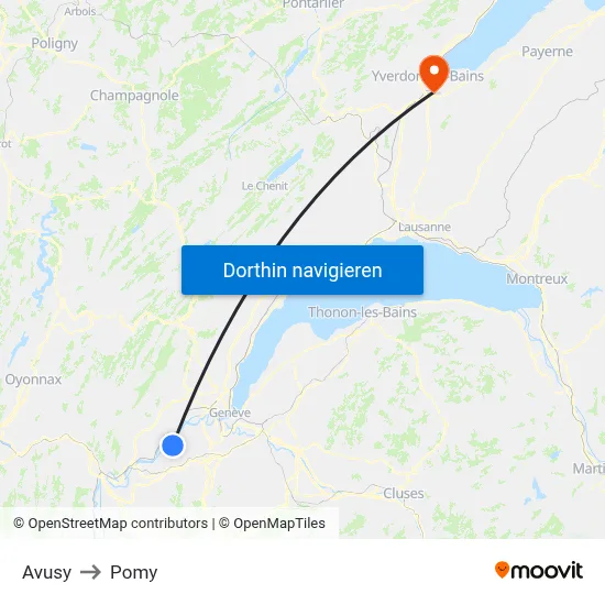 Avusy to Pomy map