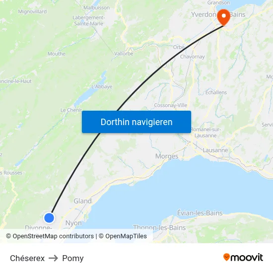 Chéserex to Pomy map