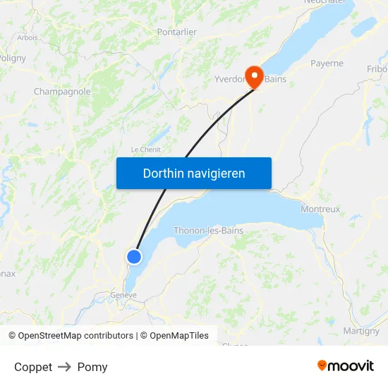 Coppet to Pomy map